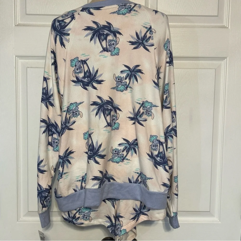 Disney STITCH Pajama 3 Pc Set Long Sleeve‎ Top & Shorts LARGE Hair Scrunchie NWT - Picture 4 of 15